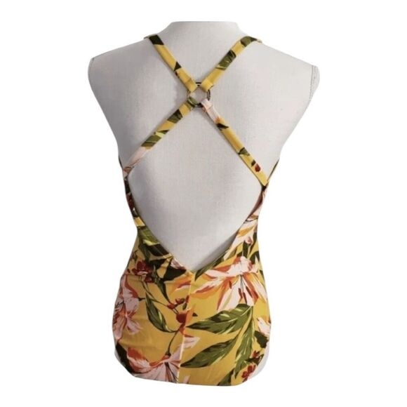 Kona Sol Women's Tortoise Ring High Coverage Swimsuit Yellow Floral Size M - Picture 3 of 13